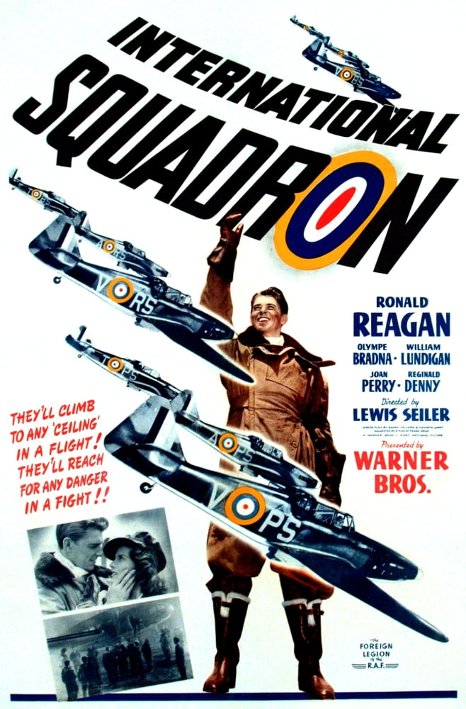 International Squadron movie poster featuring Ronald Reagan from the 1941 film.