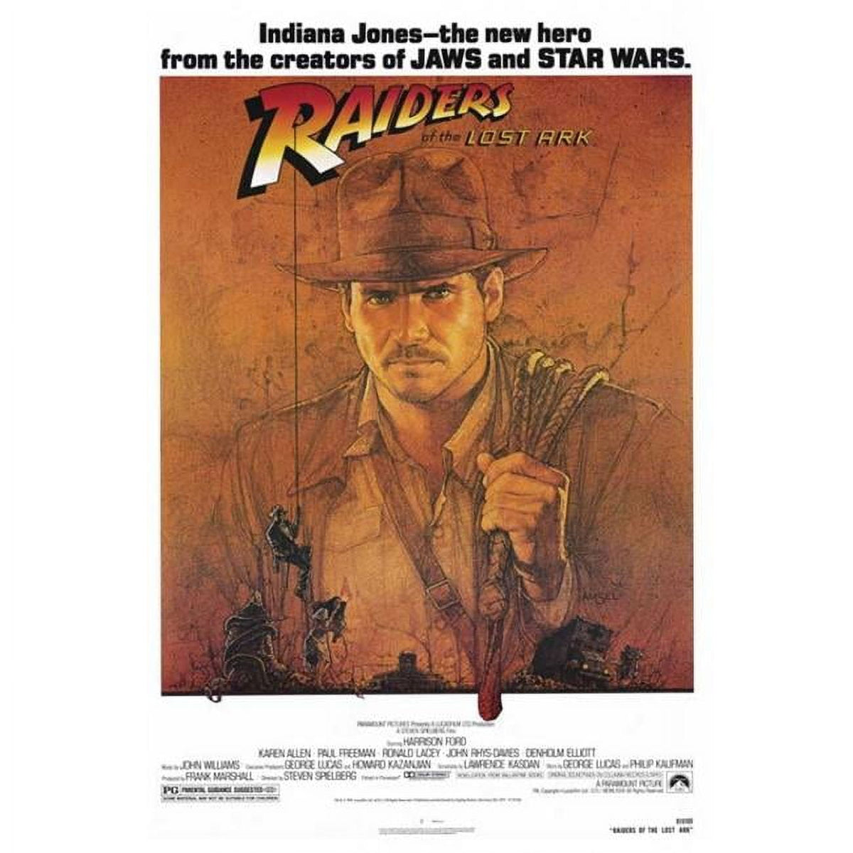 Raiders of the Lost Ark movie poster print in vibrant colors.