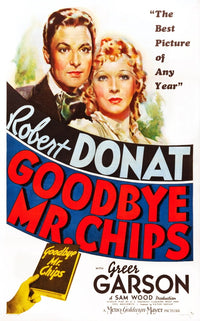 Goodbye Mr. Chips movie masterprint poster featuring Robert Donat and Greer Garson, 1939 classic film.