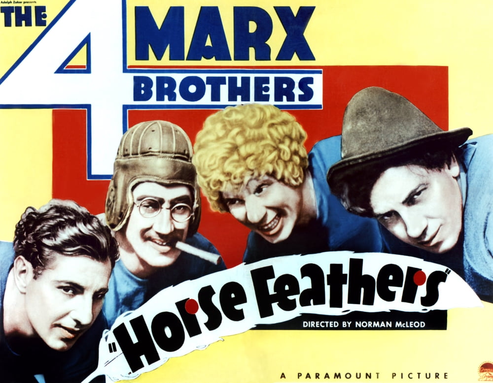 Horse Feathers movie poster print featuring the Marx Brothers - Zeppo, Groucho, Harpo, and Chico.
