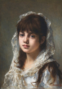 Art print of a young girl wearing a white veil by Alexei Harlamoff.