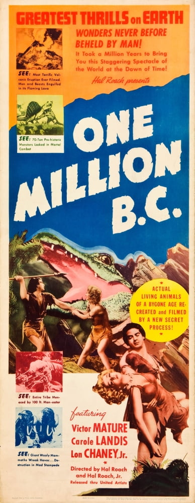 One Million B.C. movie masterprint poster featuring Victor Mature and Carole Landis.