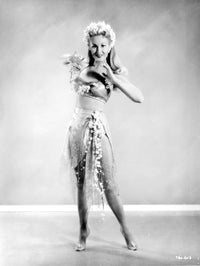 Virginia Mayo vintage photo print in bikini and skirt, showcasing classic glamour.