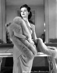 Joan Bennett portrait photo print in a furry shawl, elegant vintage style.