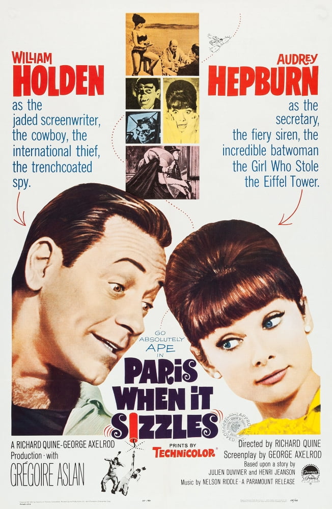 Paris When It Sizzles movie poster featuring William Holden and Audrey Hepburn.