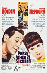 Paris When It Sizzles movie poster featuring William Holden and Audrey Hepburn.