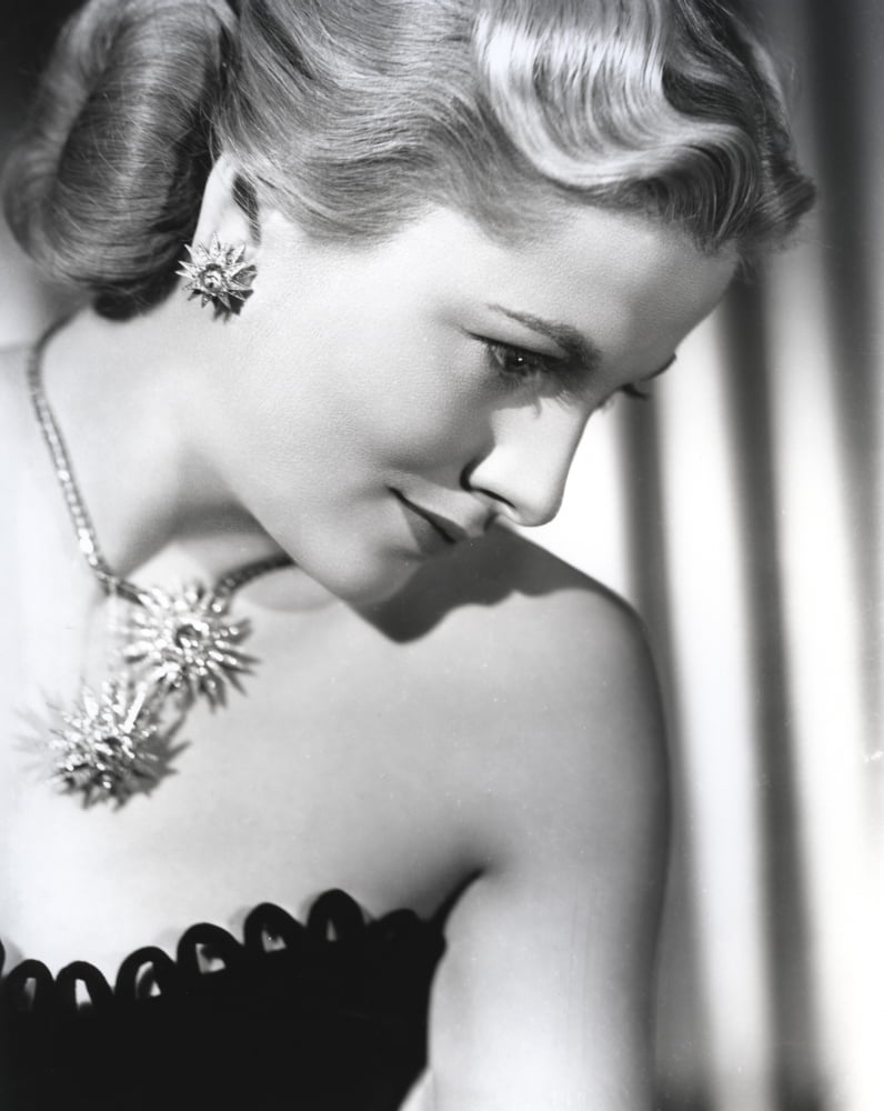 Joan Fontaine in a strapless black dress photo print