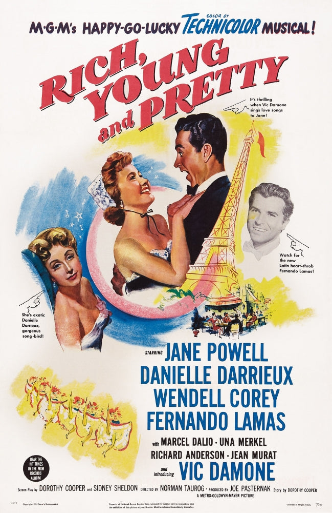 Rich Young and Pretty Movie Masterprint Poster featuring Danielle Darrieux, Jane Powell, Vic Damone, and Fernando Lamas.