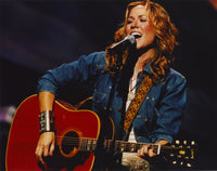 Sheryl Crow photo print in blue denim jacket, perfect for music enthusiasts.