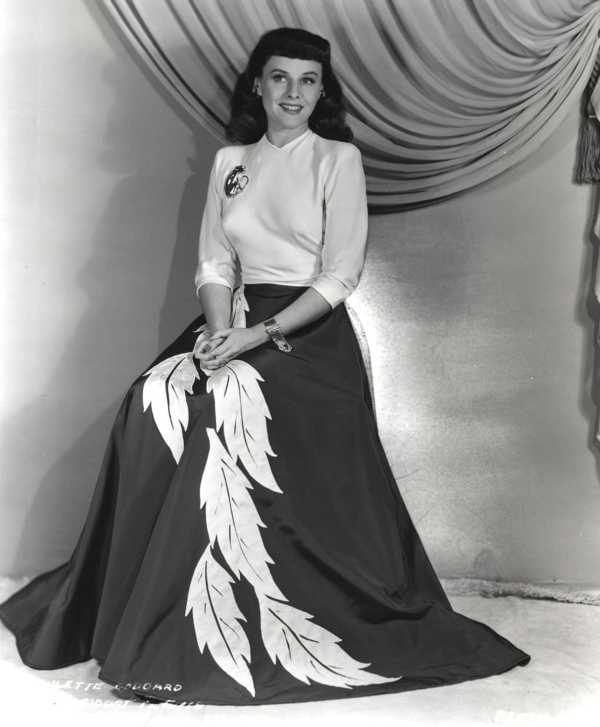 Paulette Goddard elegant portrait photo print in formal dress.