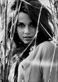 Jane Fonda photo print behind branches, iconic Hollywood actress.