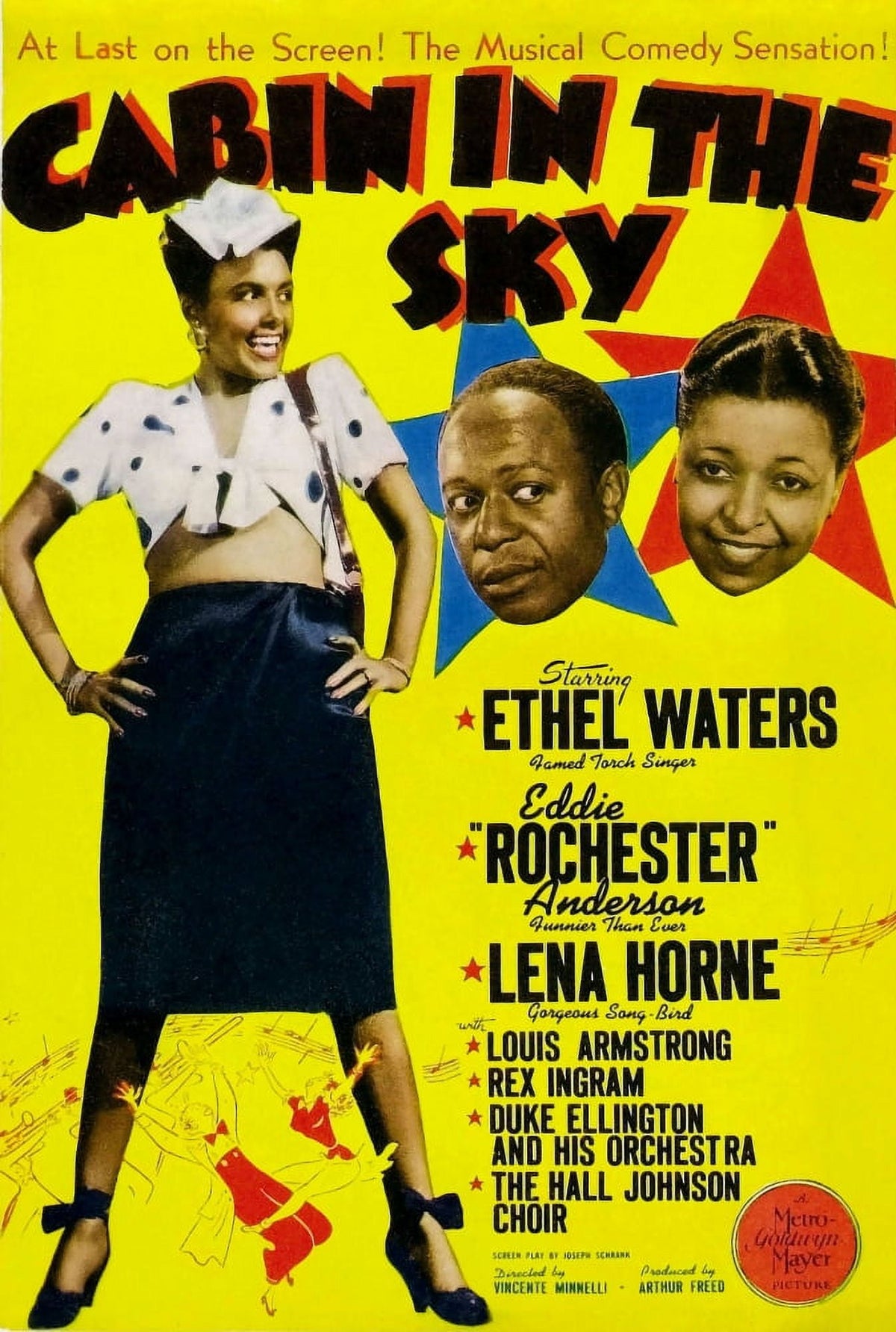 Cabin in the Sky movie poster print featuring Lena Horne, Eddie Anderson, and Ethel Waters.