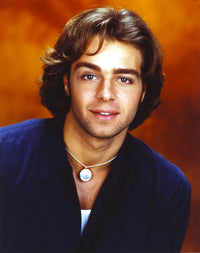 Close-up portrait photo print of Joey Lawrence in a blue long sleeve shirt.