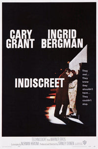 Indiscreet movie poster featuring Cary Grant and Ingrid Bergman from the 1958 film.
