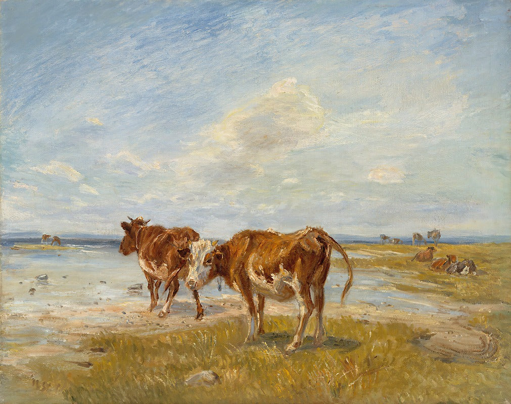 Cows on the Beach Sketch Poster Print by Theodor Philipsen