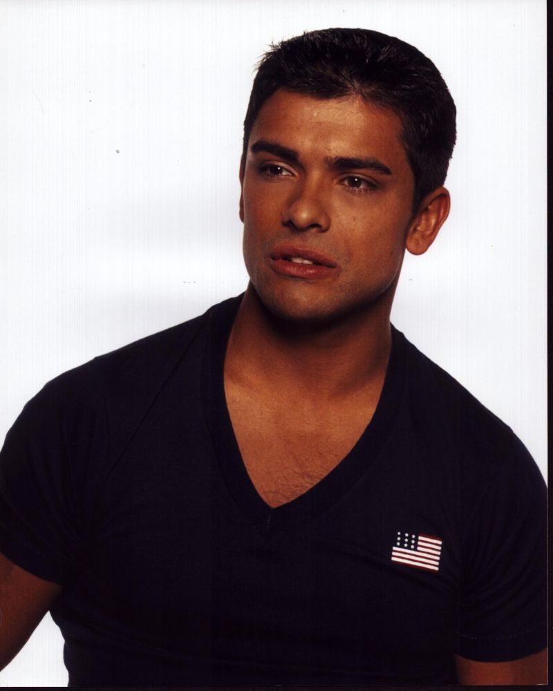 Mark Consuelos photo print in black shirt with American flag, available in multiple sizes.