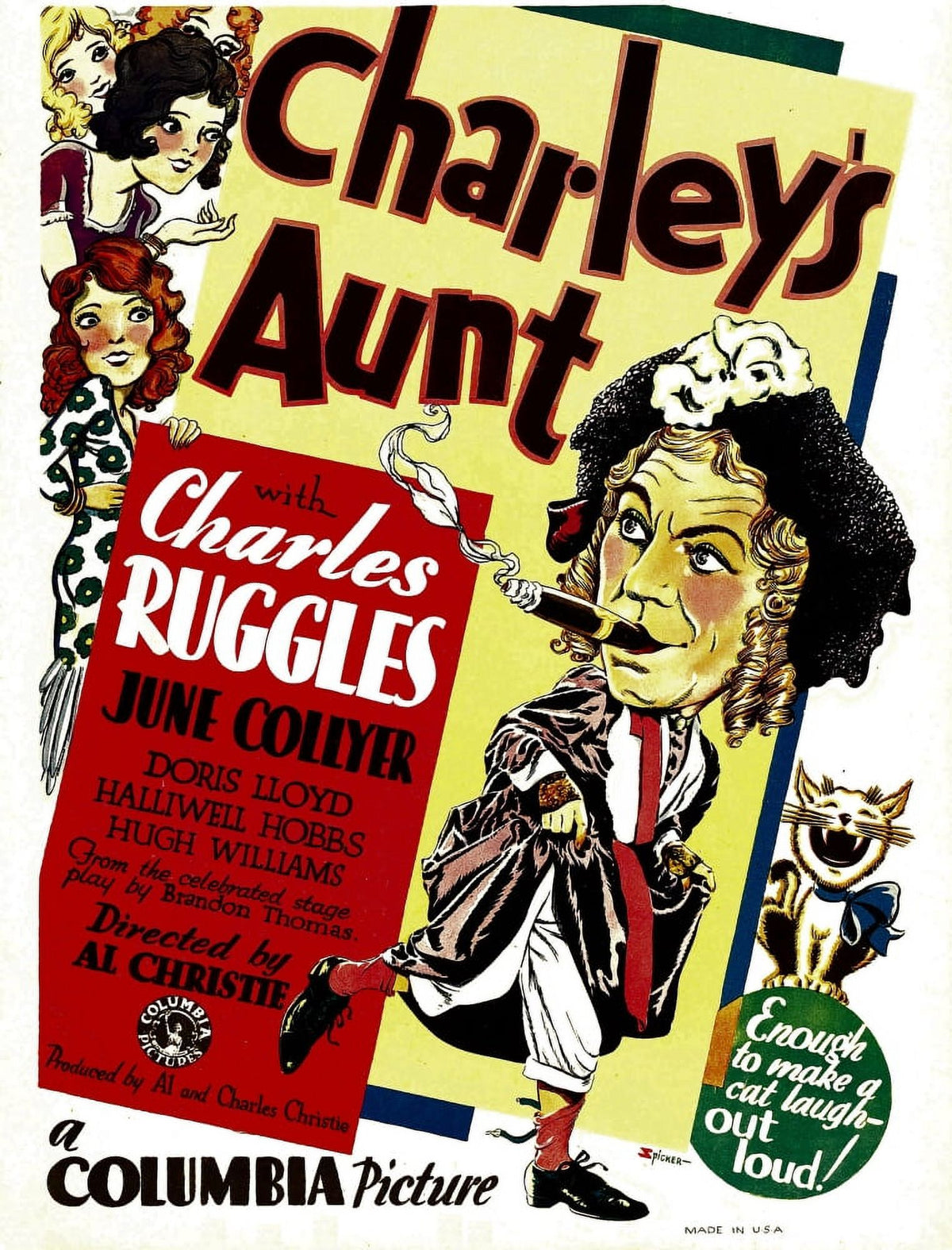Charley's Aunt movie poster print featuring Charles Ruggles, 1930 window card.