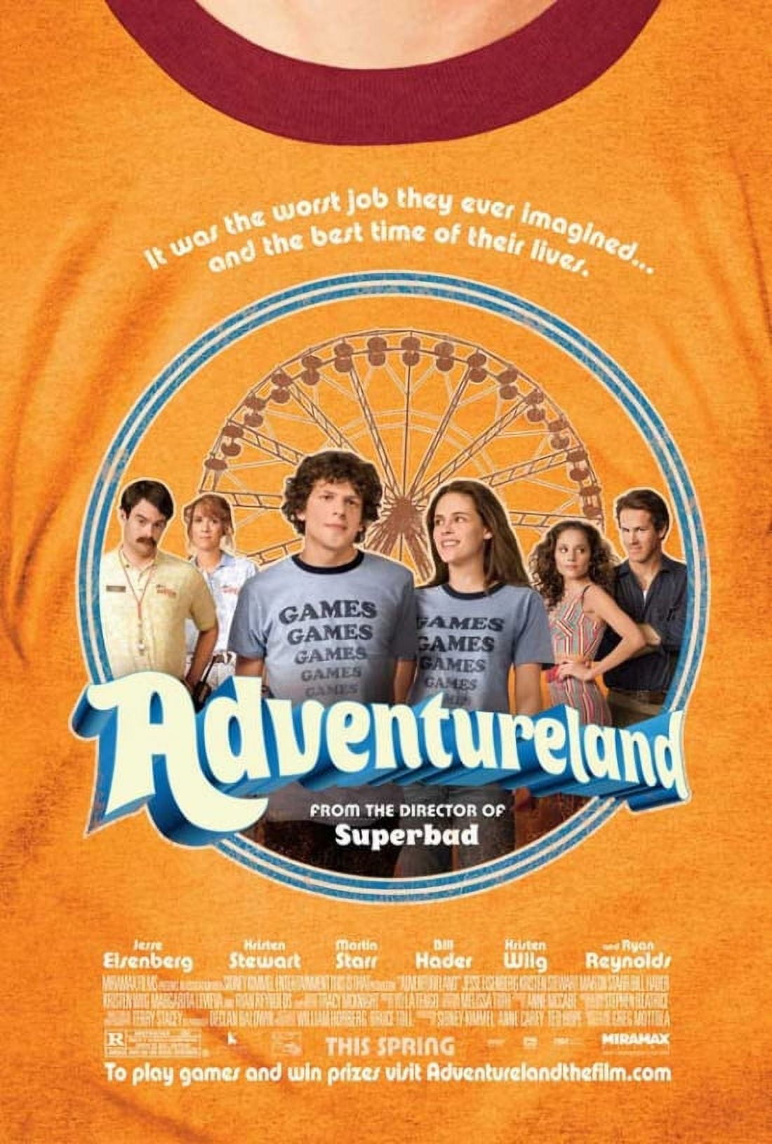 Adventureland movie poster in 11x17 size featuring vibrant colors and nostalgic design.