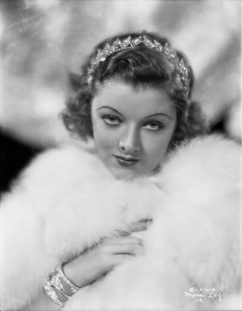 Myrna Loy portrait in feather coat photo print