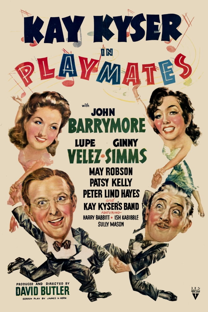 Playmates movie poster print featuring Kay Kyser, Ginny Simms, Lupe Velez, and John Barrymore.