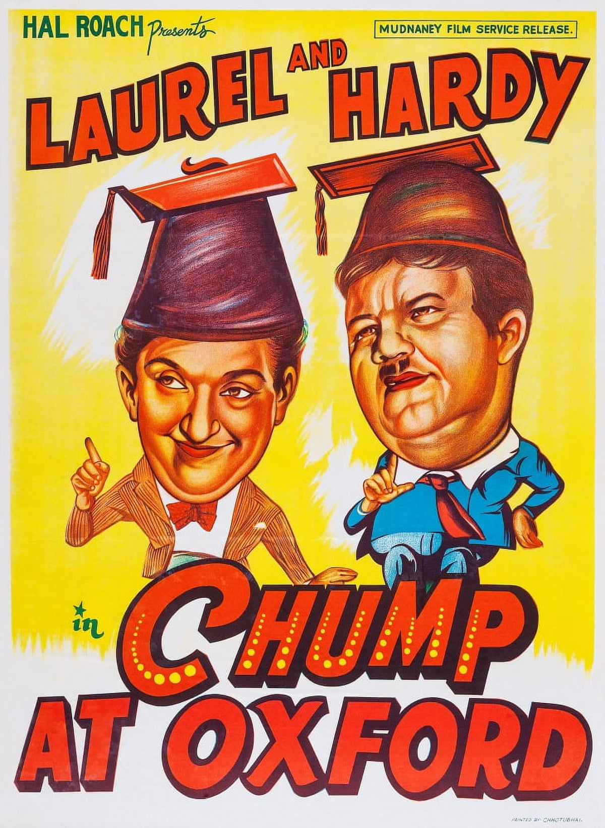 A Chump at Oxford Movie Masterprint poster featuring Stan Laurel and Oliver Hardy