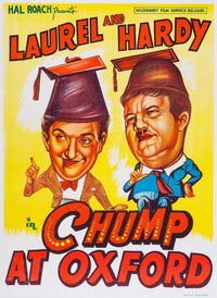 A Chump at Oxford Movie Masterprint poster featuring Stan Laurel and Oliver Hardy
