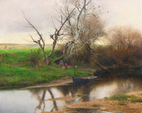 A Quiet Stretch of River Poster Print by Emilio Sánchez-Perrier, serene river landscape art.