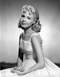 Sandra Dee elegant portrait photo print in white gown.