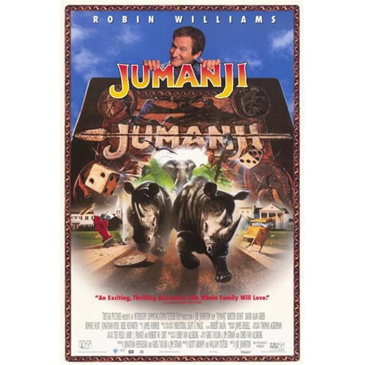 Jumanji movie poster featuring vibrant adventure scenes.