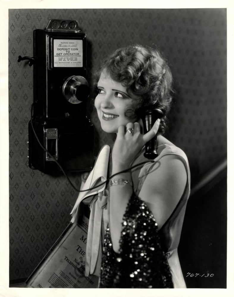 Clara Bow Telephone Photo Print showcasing classic Hollywood charm.