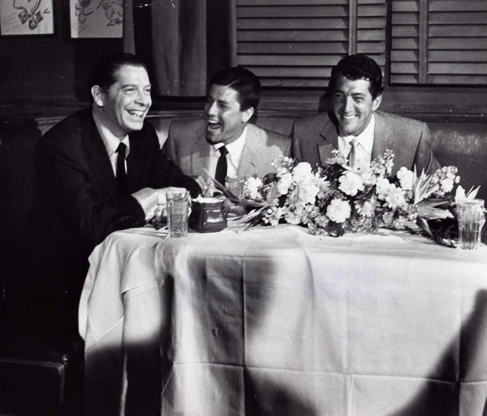 Martin and Lewis dining in a restaurant photo print showcasing vintage entertainment