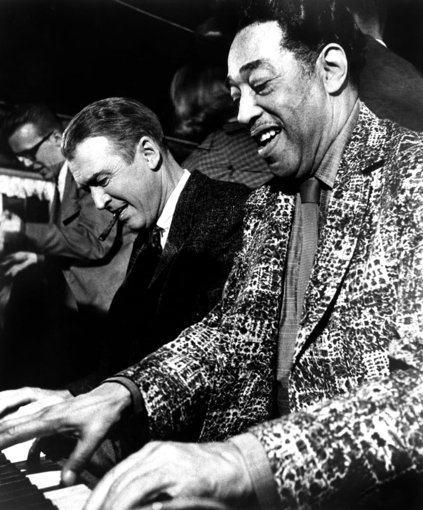 Anatomy of a Murder photo print featuring James Stewart and Duke Ellington, classic film art.
