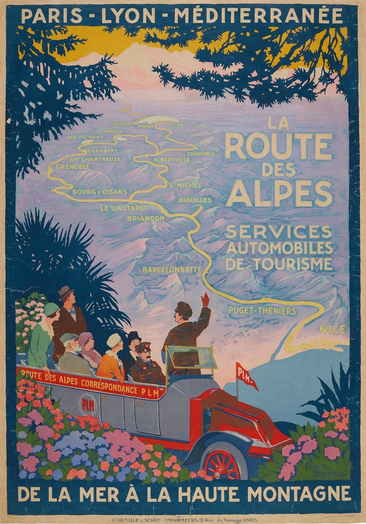 La Route des Alpes vintage poster print by Roger Broders, showcasing stunning alpine scenery.