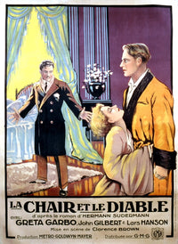 Flesh and the Devil movie poster featuring Greta Garbo, 1926 French design, available in multiple sizes.