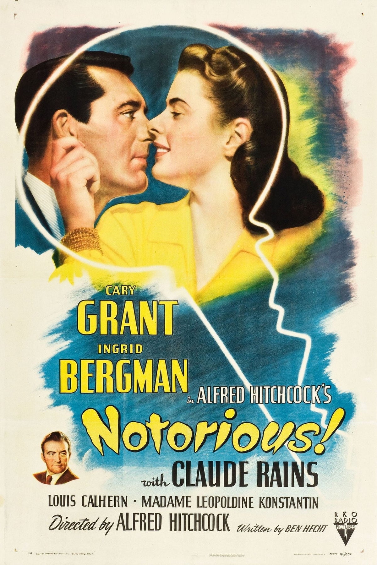 Notorious movie masterprint poster featuring Cary Grant and Ingrid Bergman