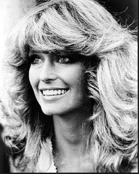 Farrah Fawcett smiling black and white photo print