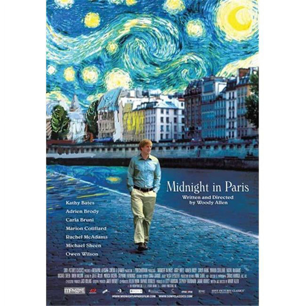 Midnight in Paris movie poster 11x17 print showcasing enchanting Parisian scenery.