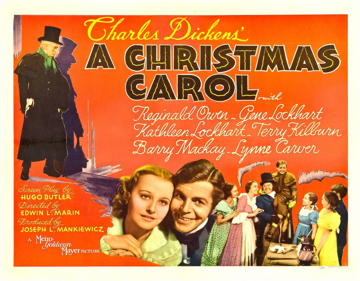 A Christmas Carol 1938 movie poster print featuring Reginald Owen and cast.
