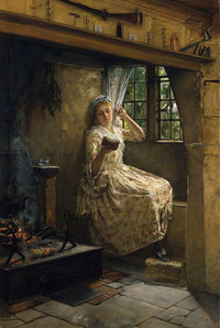 A Cosey Corner art print by Frank Millet depicting a cozy scene.