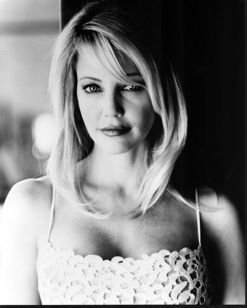 Black and white photo print of Heather Locklear in lace floral top