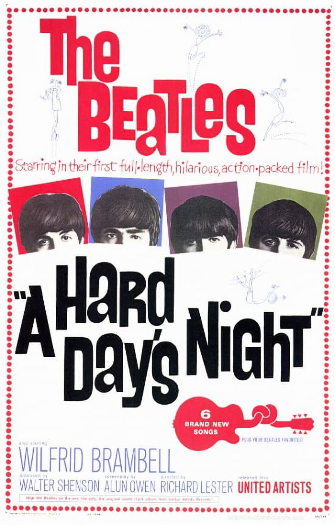 A Hard Day's Night Movie Poster featuring iconic Beatles imagery.