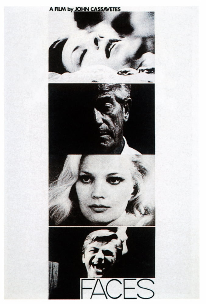 Faces Movie Masterprint Poster featuring John Marley, Gena Rowlands, and Seymour Cassel from 1968.