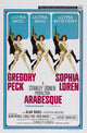 Arabesque movie poster featuring Gregory Peck and Sophia Loren from the 1966 film.