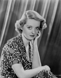Bette Davis portrait photo print in floral dress and short curls.