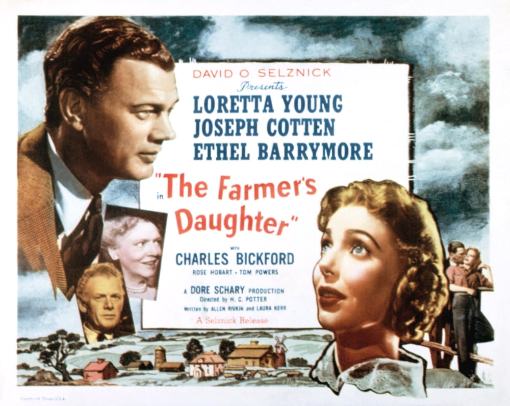 The Farmer's Daughter 1947 movie poster print featuring Joseph Cotten and Loretta Young.