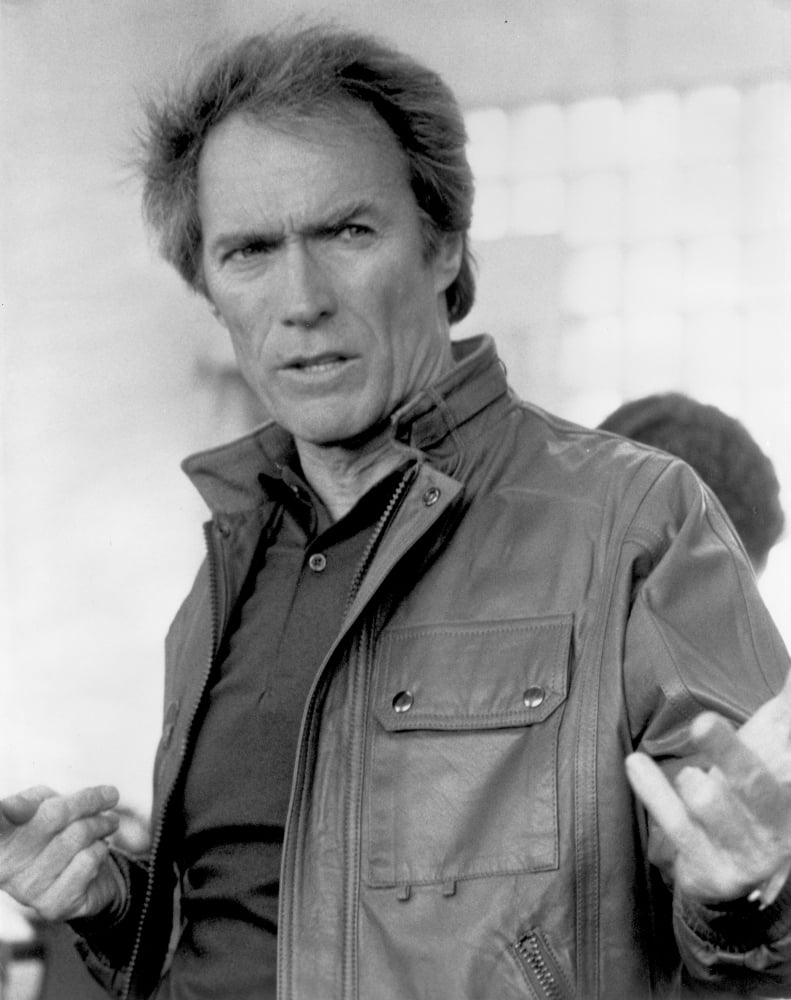 Clint Eastwood action photo print in leather jacket, 8x10 size.