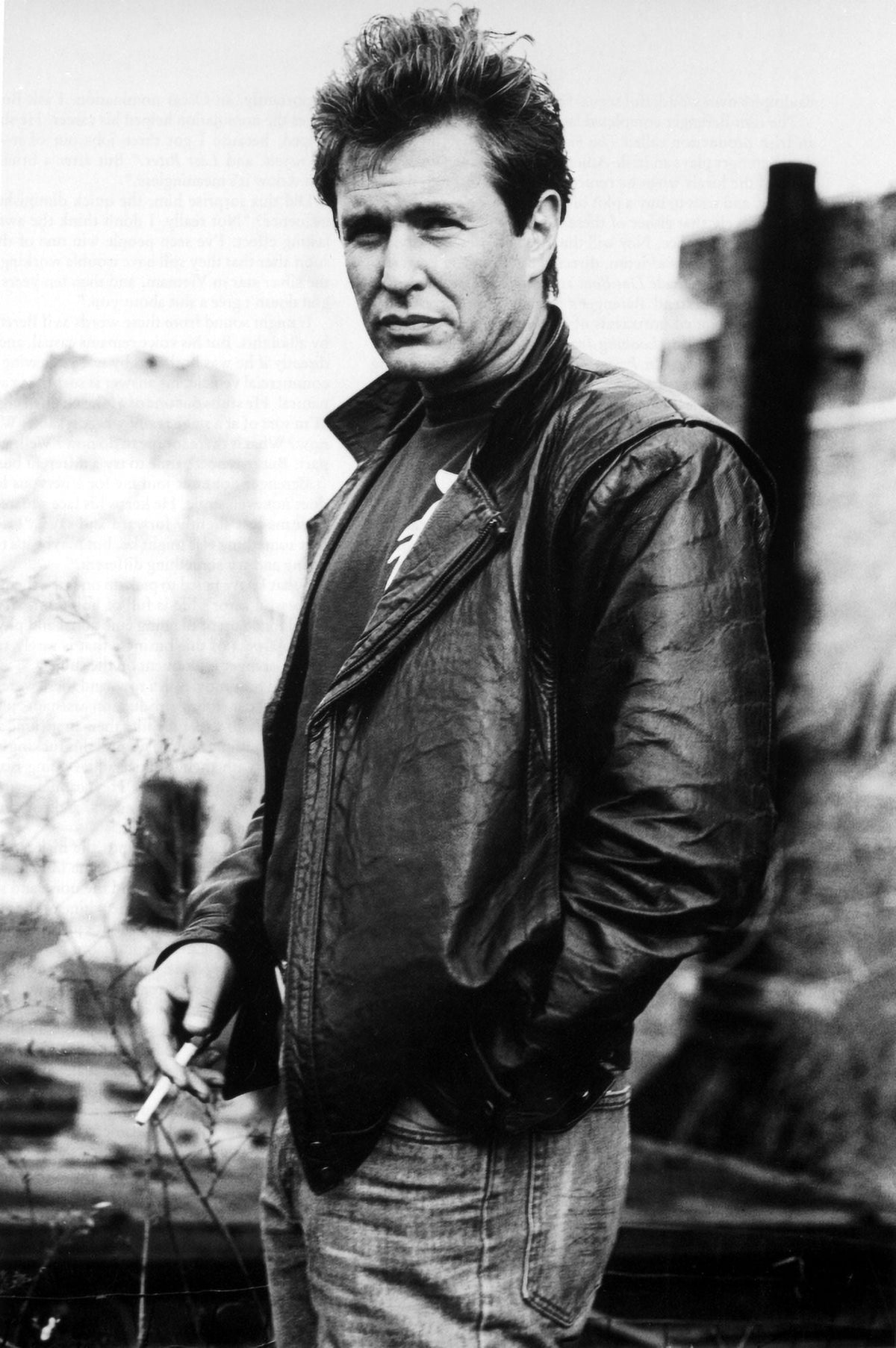 Tom Berenger wearing a leather jacket outdoors photo print
