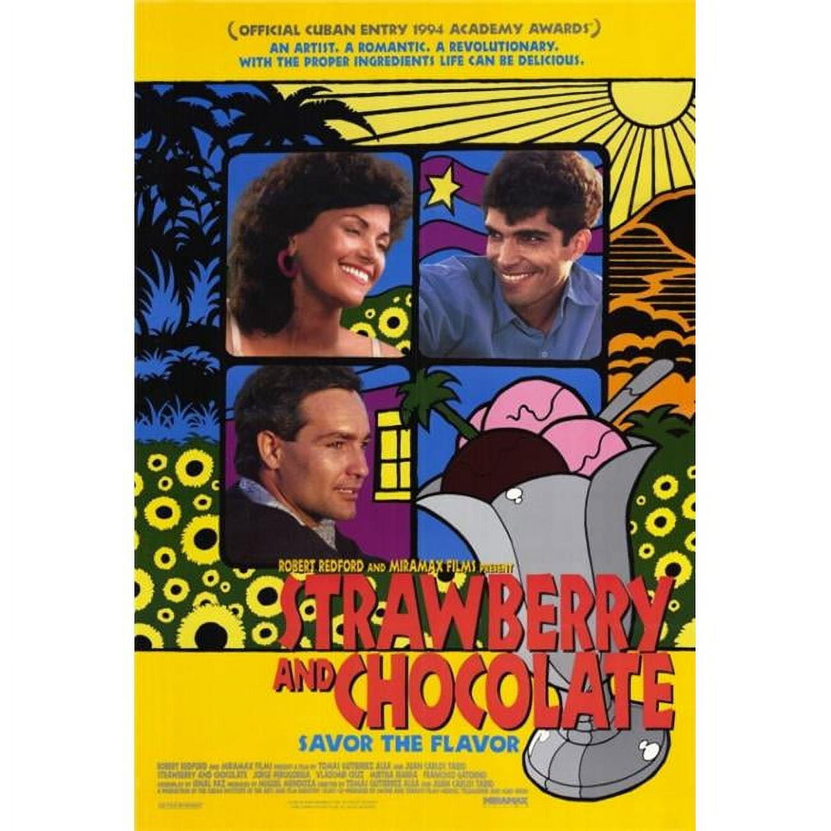 Strawberry and Chocolate movie poster print featuring vibrant colors and playful imagery.