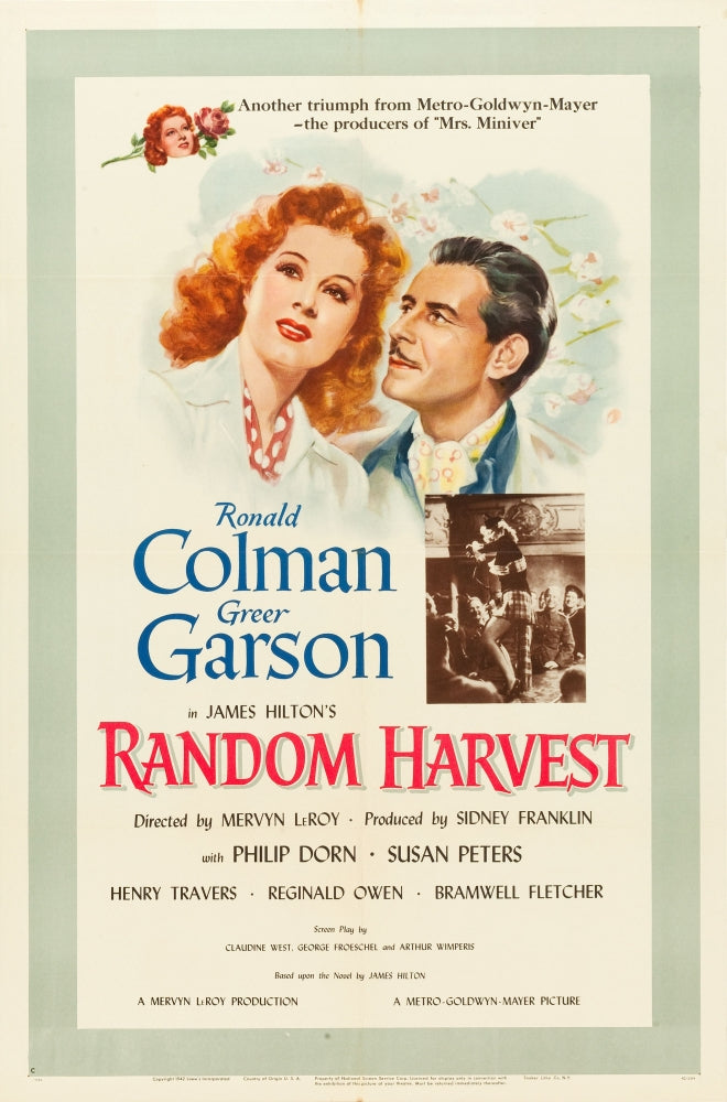 Random Harvest movie poster featuring Greer Garson and Ronald Colman (11x17)
