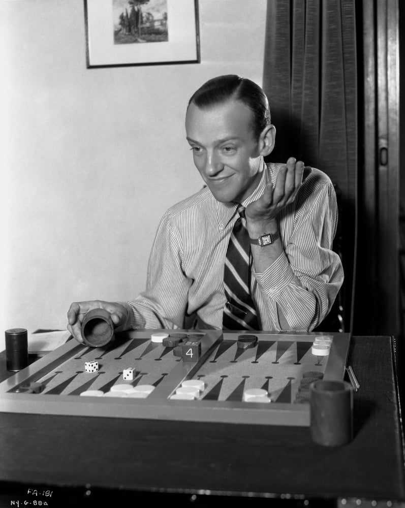 Fred Astaire playing backgammon black and white photo print